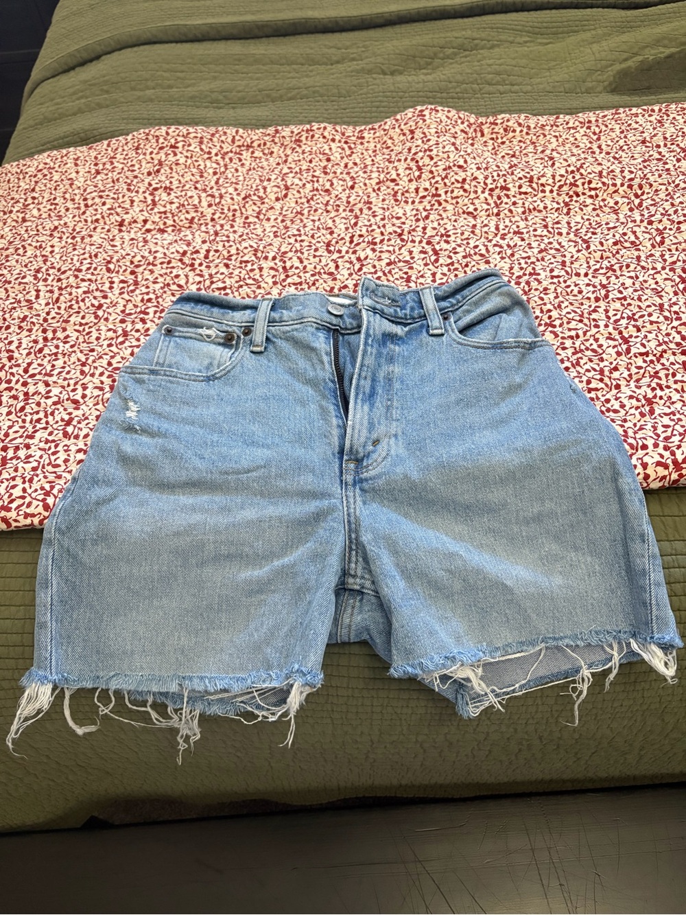 Abercrombie & Fitch Light Blue High-Rise Cutoff Denim Shorts